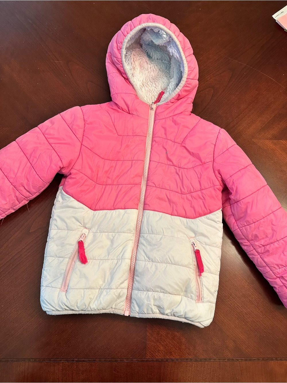 Eddie Bauer Pink and White Hooded Girls' Puffer Jacket